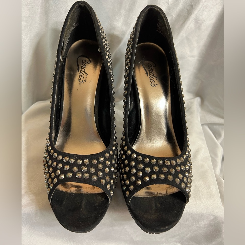 Black Studded Heels: Size 10